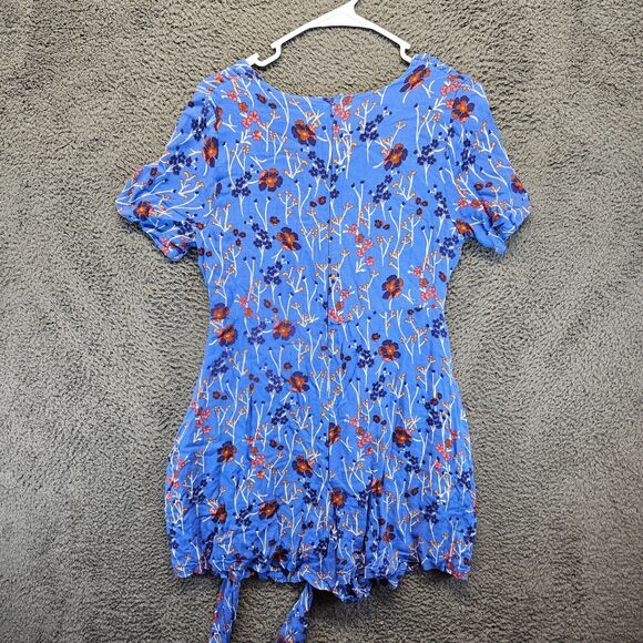Free People Dress Women‎ Size 10 Blue Floral V-Neck Short Sleeve Minidress - Picture 7 of 8